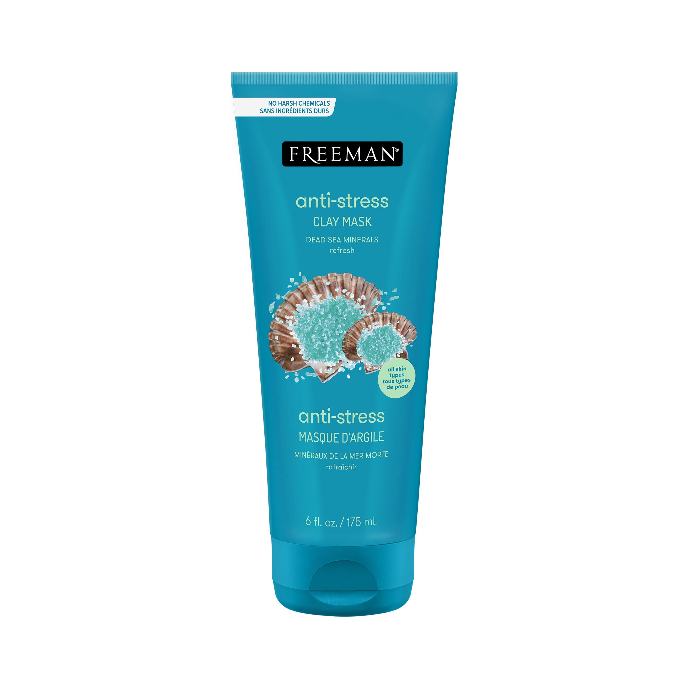 Freeman Anti-Stress Clay Mask, Dead Sea Mineral Face Mask, Lavender & Sea Salt Balance & Calm Skin, Unclog Pores, Facial Mask For All Skin Types, No Harsh Chemicals, 6 fl. oz./175 ml Tube, 1 Count